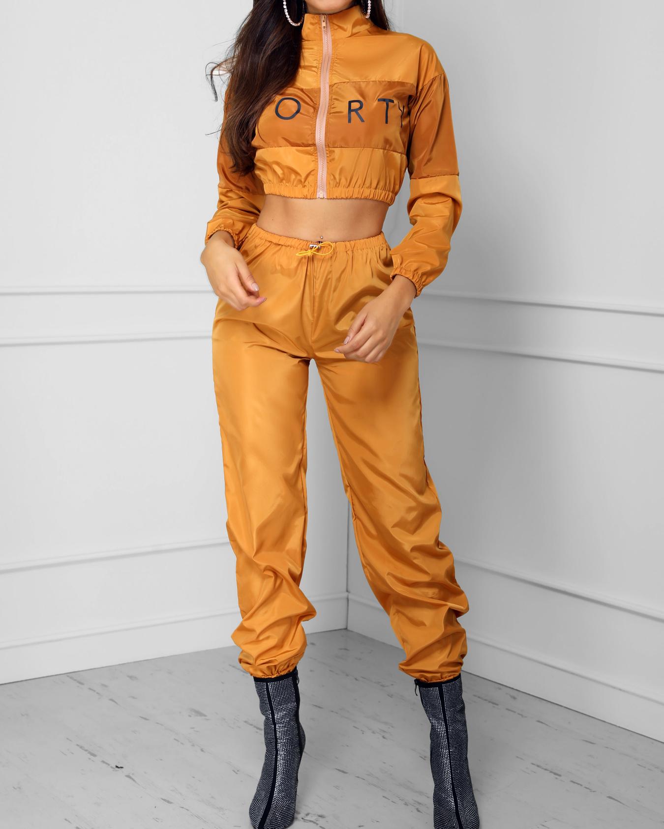 

Letter Print Splicing Top & Pant Sets, Orange