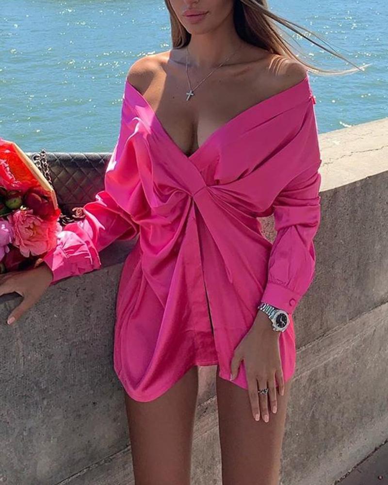 

Sexy Twist Front Wrap Dress, Hot pink