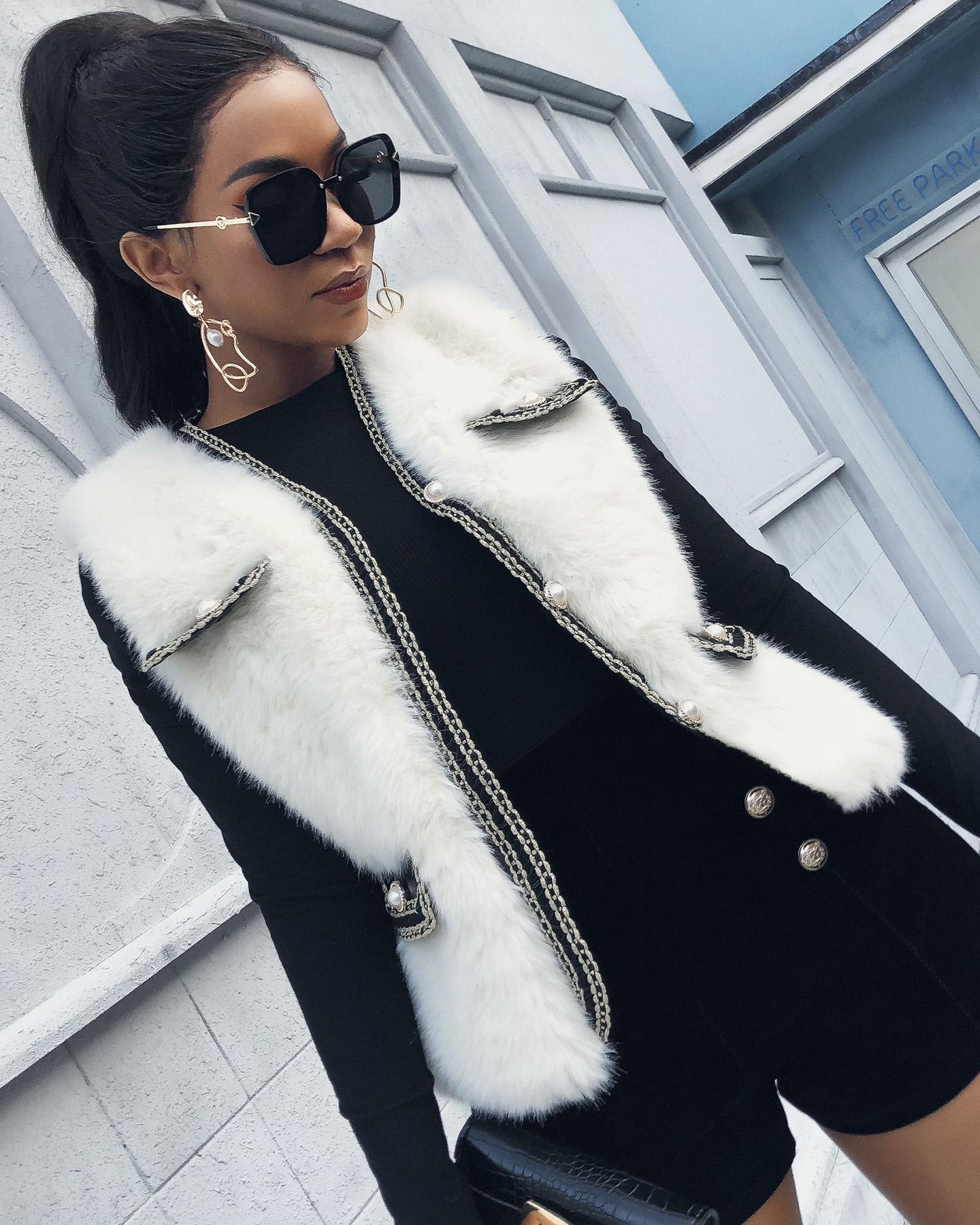 

Flap Detail Faux Fur Vest, White