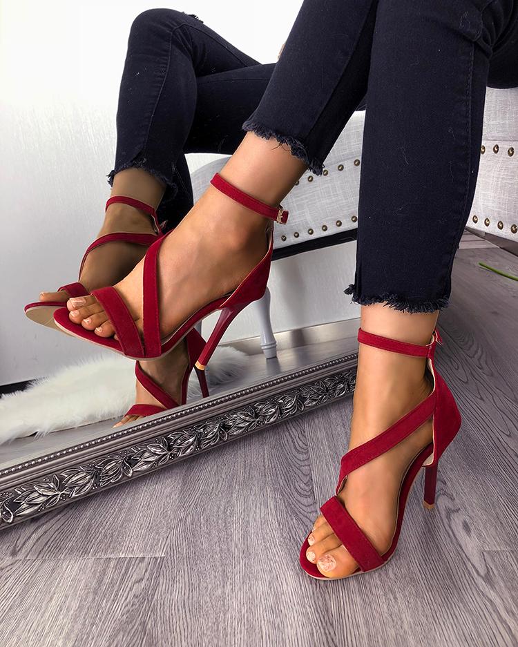 

Fashion Solid Color Bandage Thin Heeled Sandals