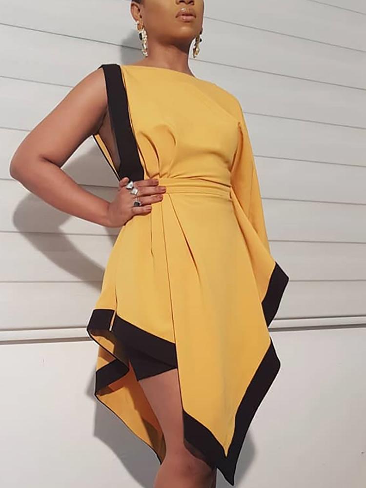 

Contrast Binding One Sleeve Irregular Hem Dress