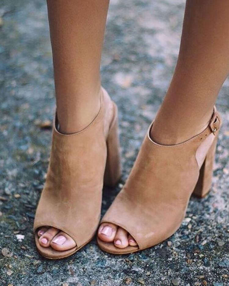 

Peep Toe Slingback Chunky Heeled Pumps, Brown