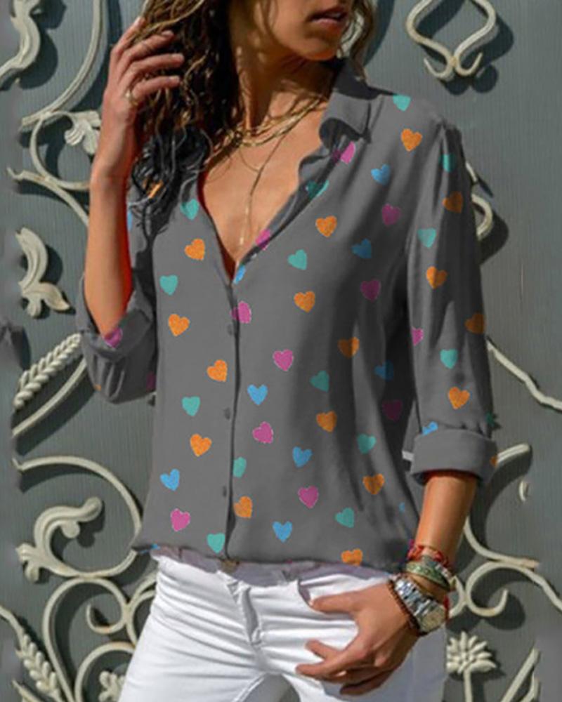 

Love Print Long Sleeve Shirt, Gray