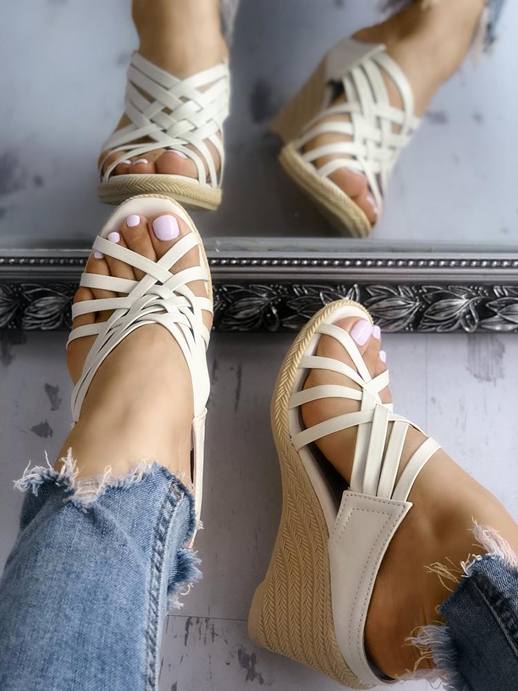 

Multi Strappy Peep-toe Platform Wedge Sandals