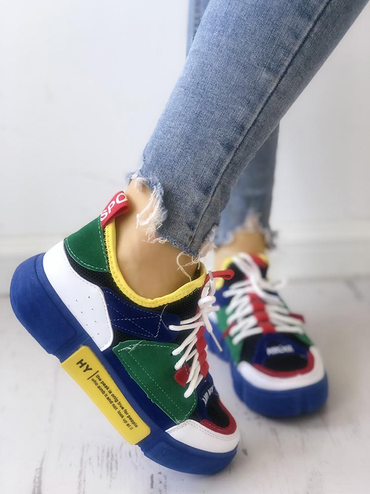 

Colorblock Splicing Breathable Lace-Up Sneakers