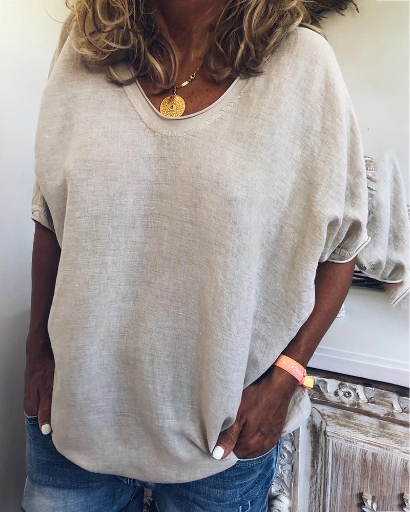 

V-neck Half Sleeve Casual T-shirt, Apricot