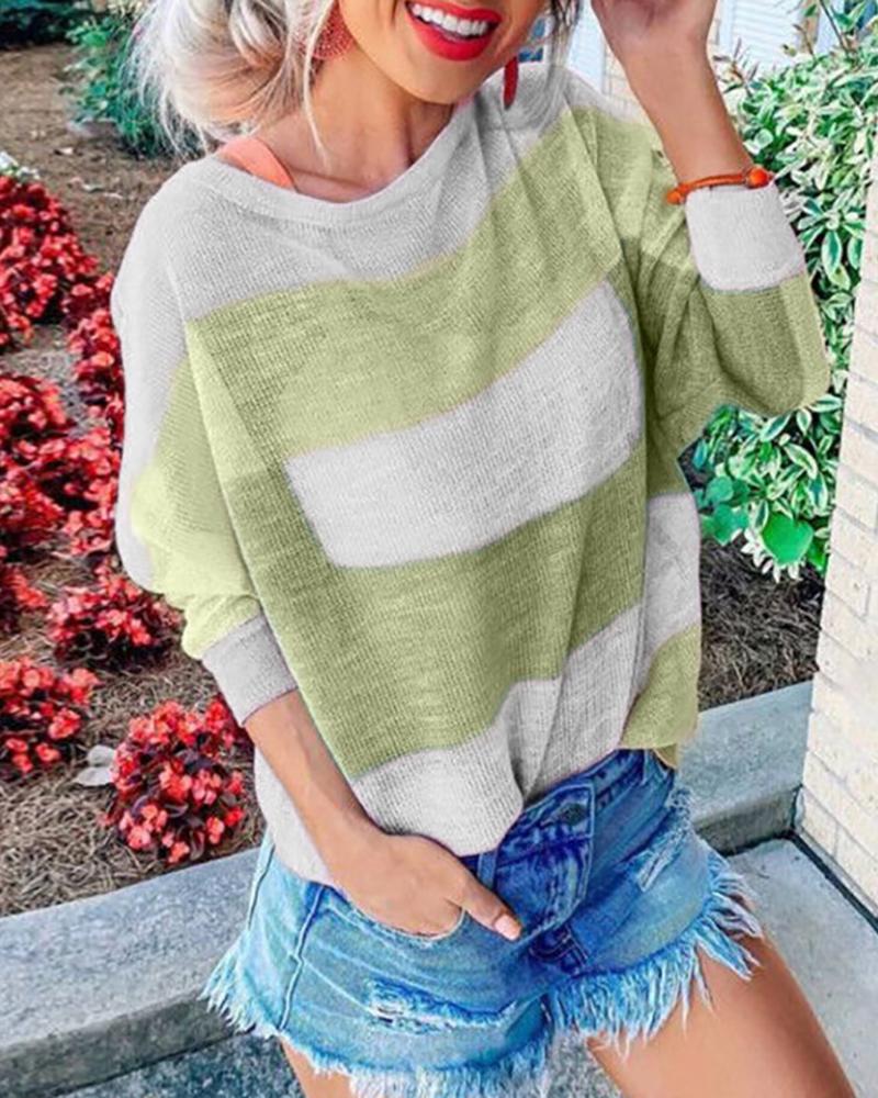 

Colorblock Insert Round Neck Batwing Sleeve Blouse, Green