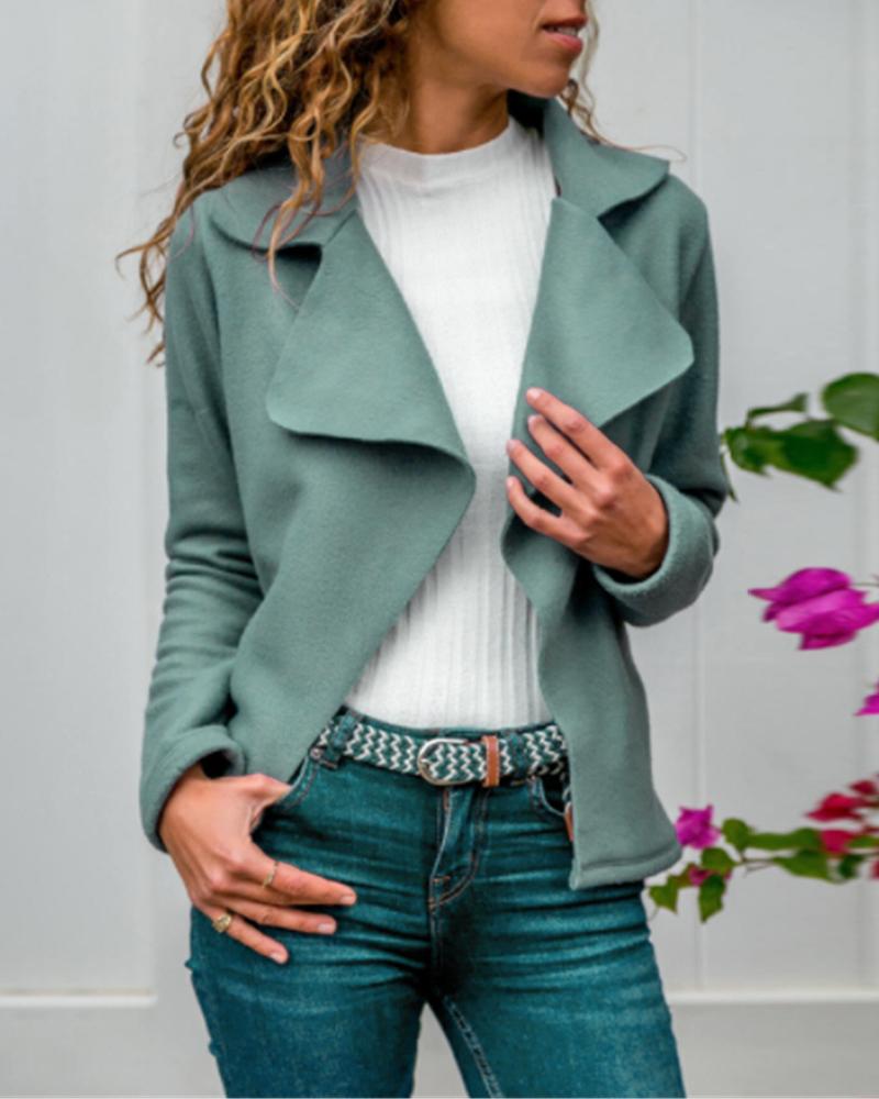 

Solid Notched Collar Long Sleeve OL Coat