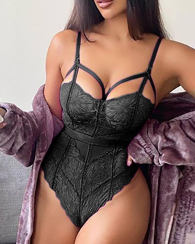 

Crochet Lace Cutout Teddy, Black
