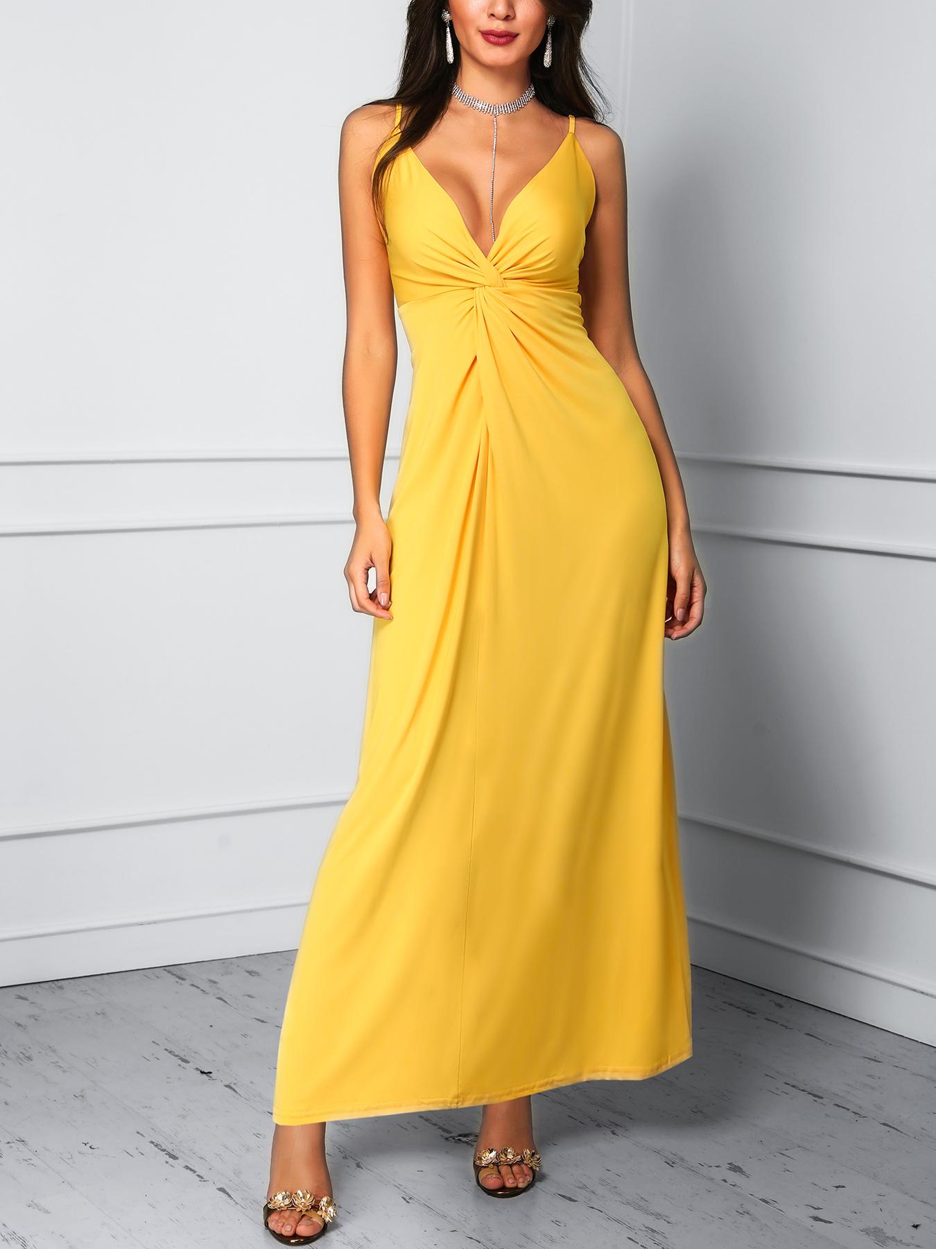 

Solid Twist Front Open Back Evening Dress