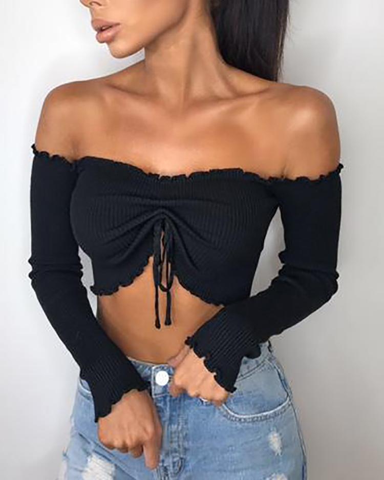 

Sexy Ruched Off Shoulder Crop Top, Green
