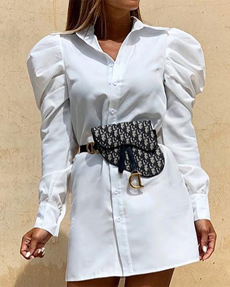 

Puff Sleeve Long Sleeve Shirt Dress, White