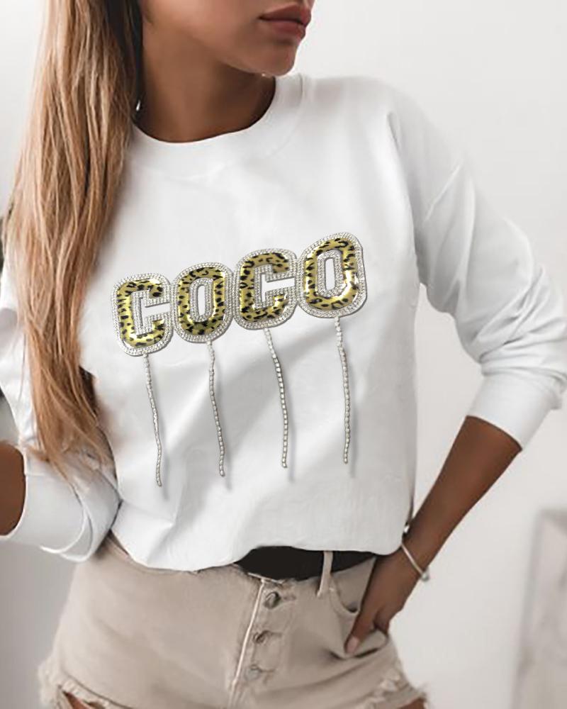 

Letter Pattern Tassel Design Casual Top, White