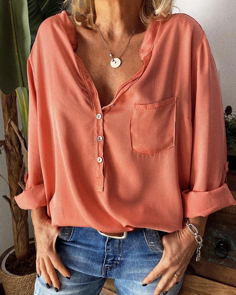 

Solid Bottoned Pocket Casual Shirt, Pink