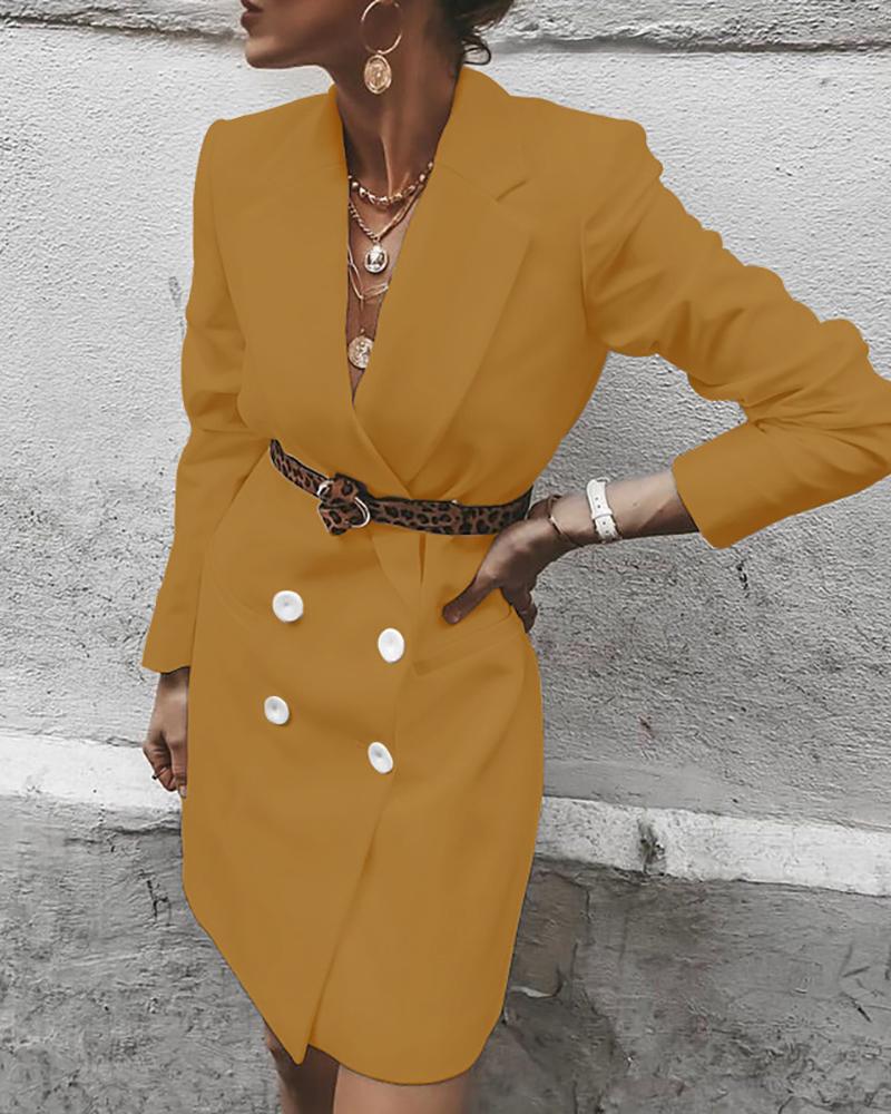 

Solid Double Breasted Longline Blazer Coat, Yellow