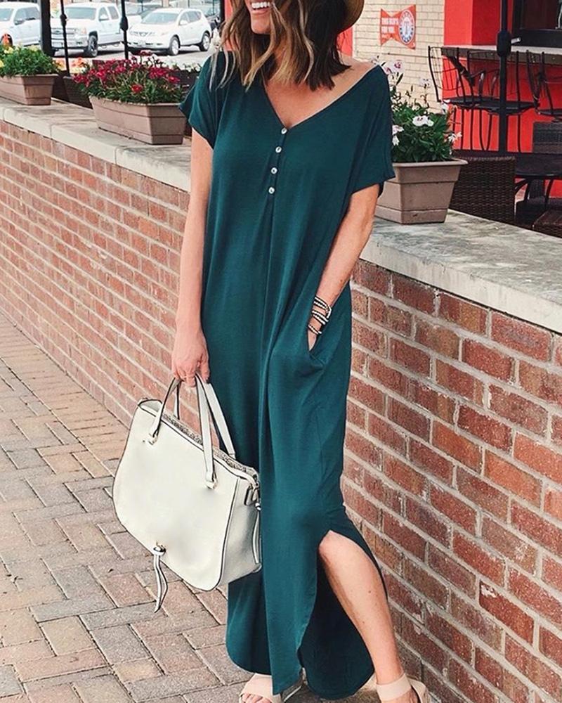 

Short Sleeve Side Slit Casual Dress