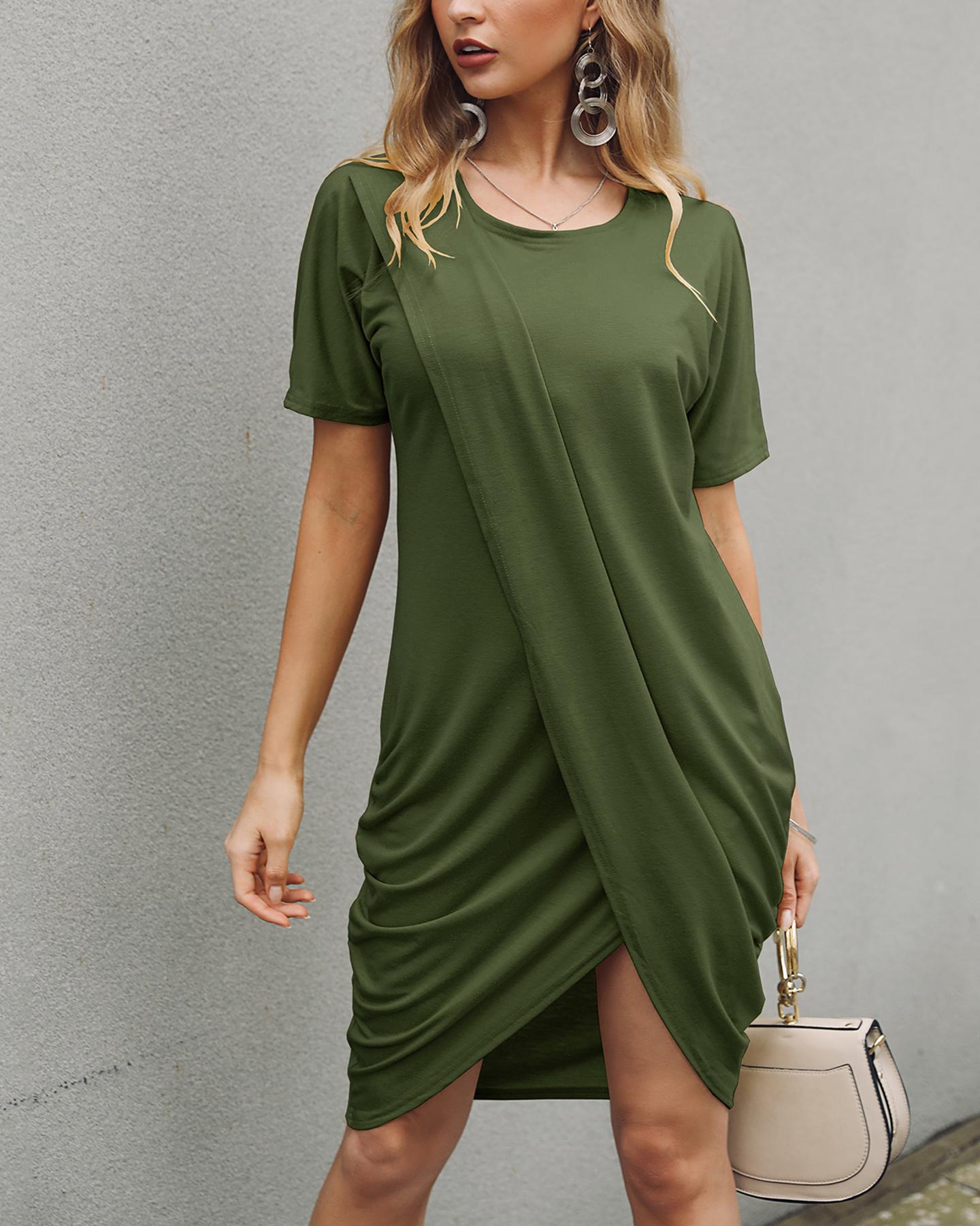 

Solid Crisscross Design Irregular Dress, Army green