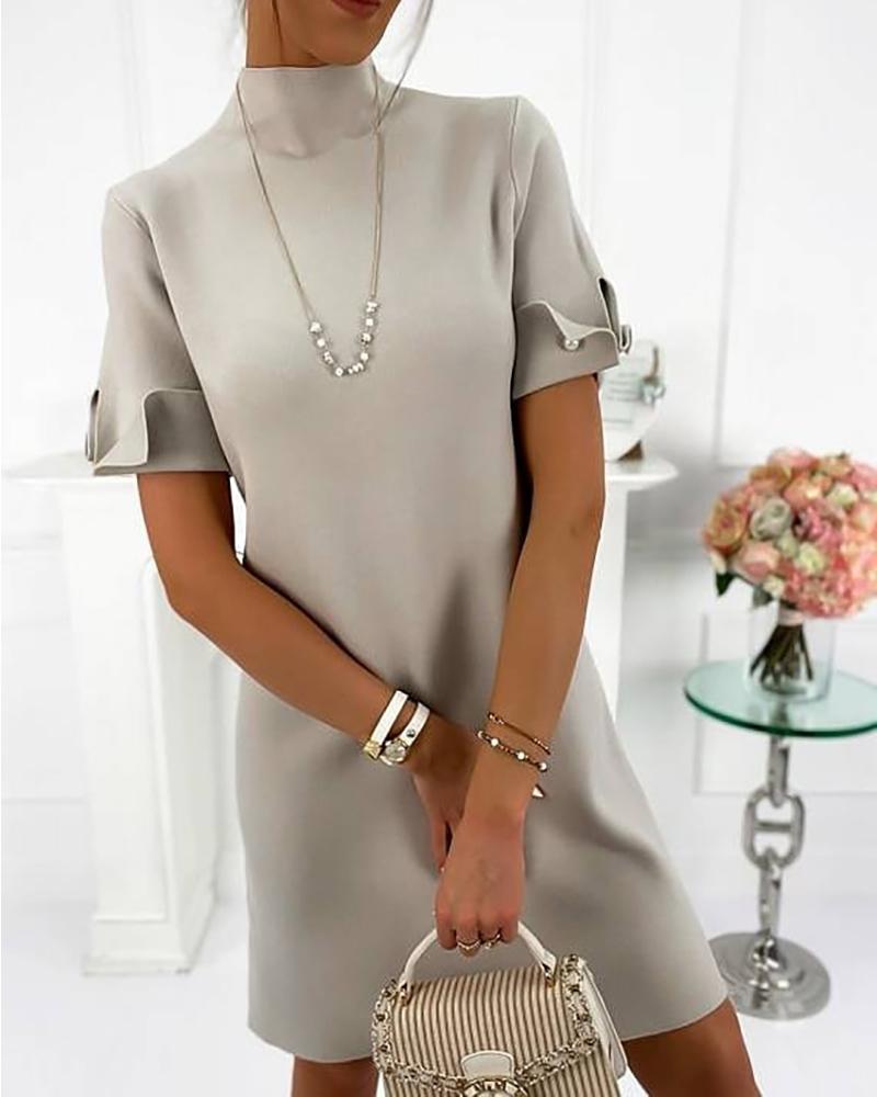 

Beaded Decor Short Sleeve Casual Dress, Gray