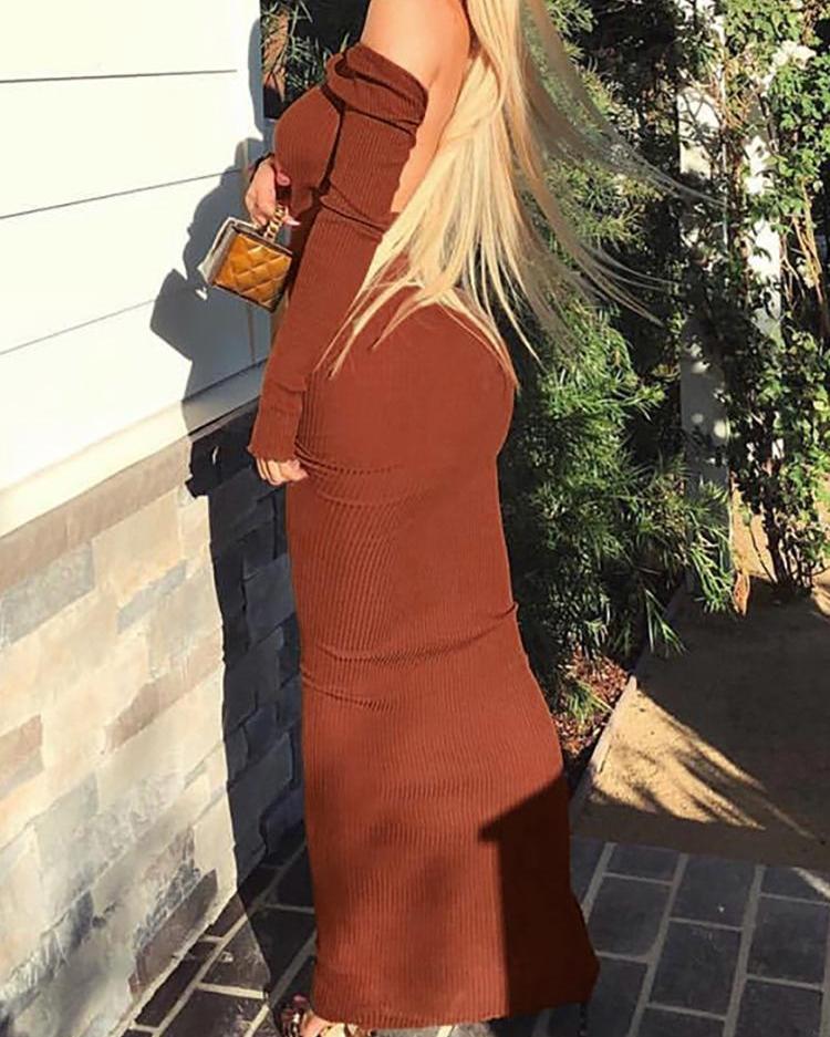 

Ribbed Off Shoulder Open Back Dress