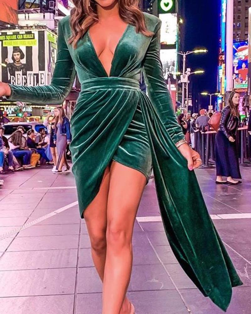 

Deep V Velvet Evening Dress, Green