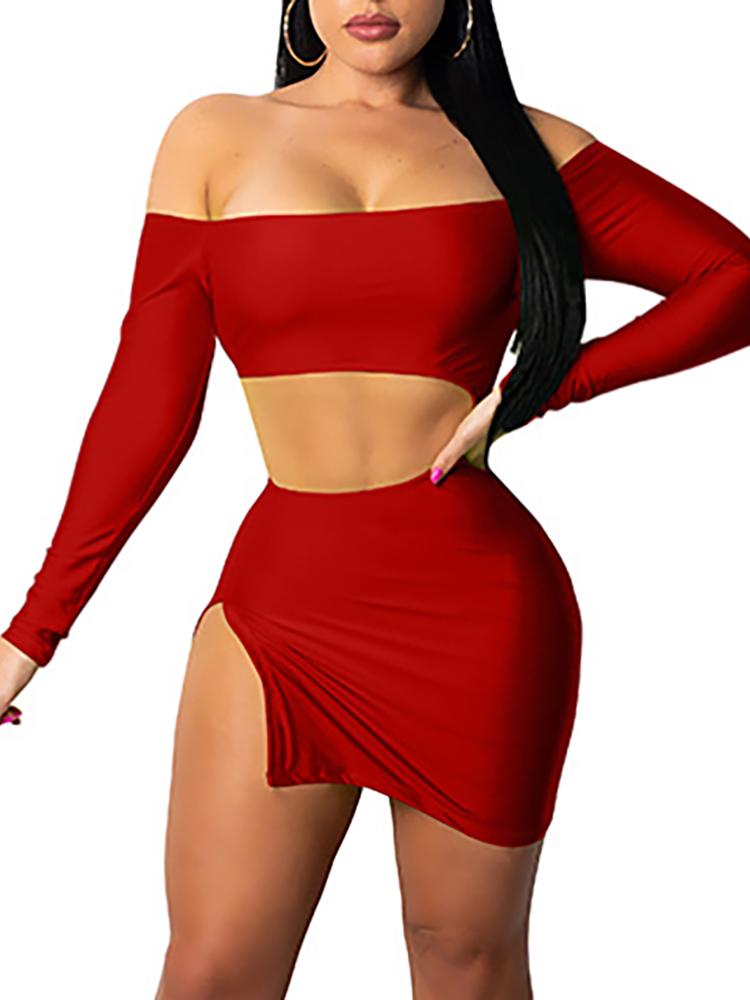 

Off Shoulder Cutout Waist Bodycon Dress