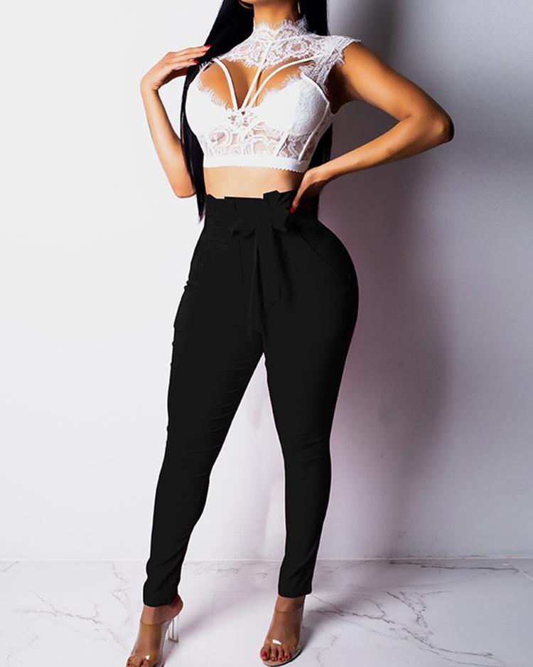 

High Waist Belted Pencil Pants, Black