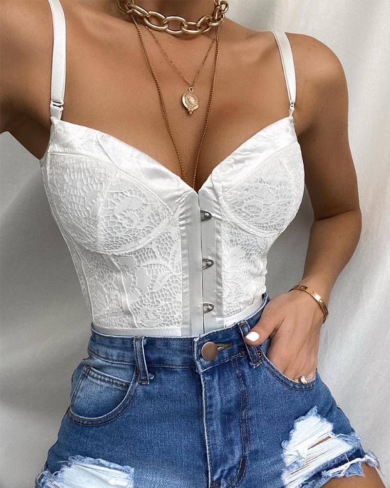 

Lace Detail Bustier Bodysuit, White