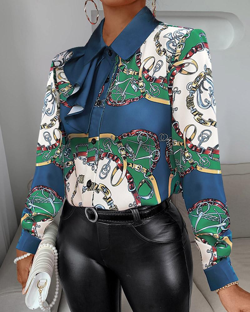 

Scarf Print Long Sleeve Shirt, Green