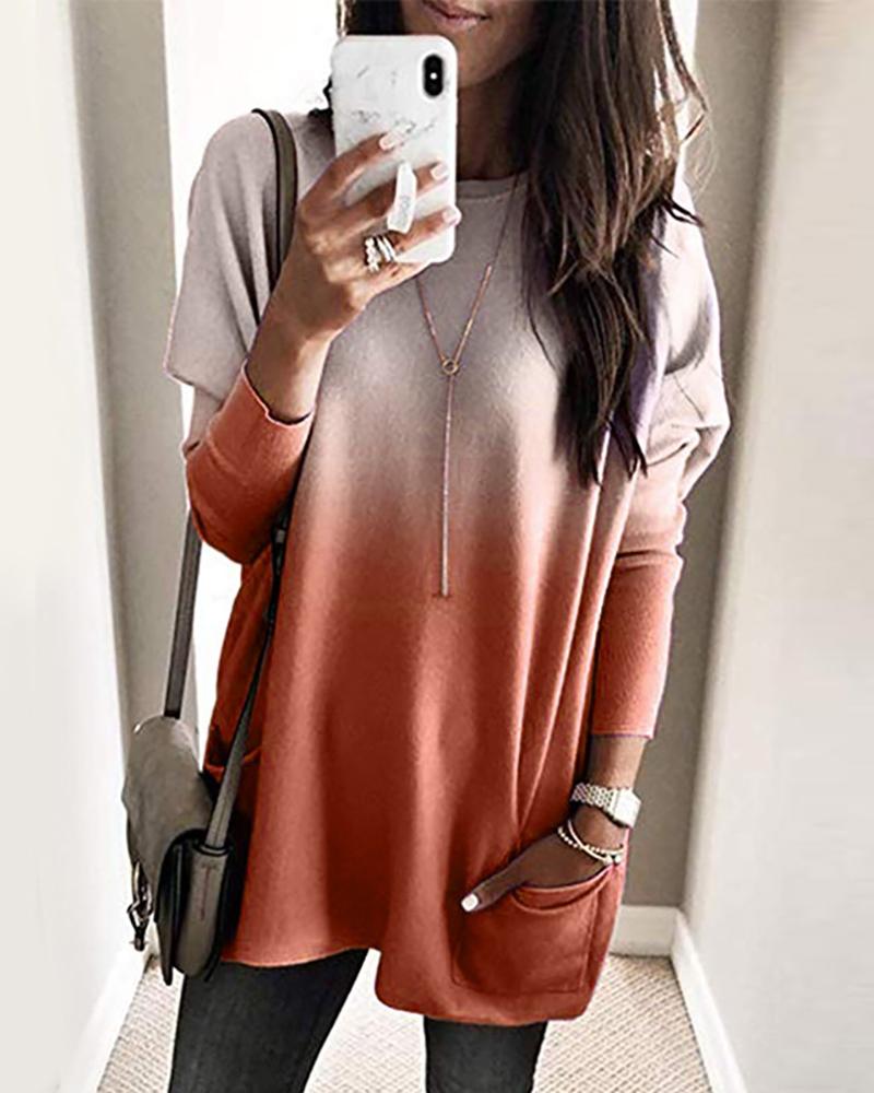 

Ombre Pocket Design Longline Long Sleeve T-Shirt, Orange