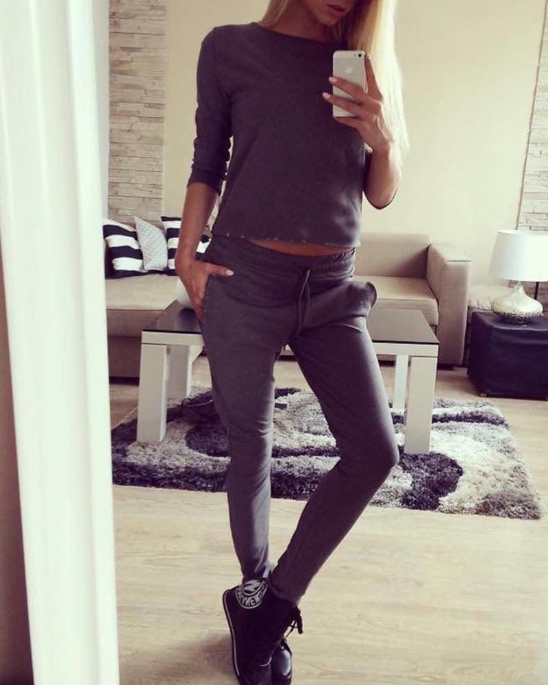 

Solid Color Top & Jogger Set, Dark grey