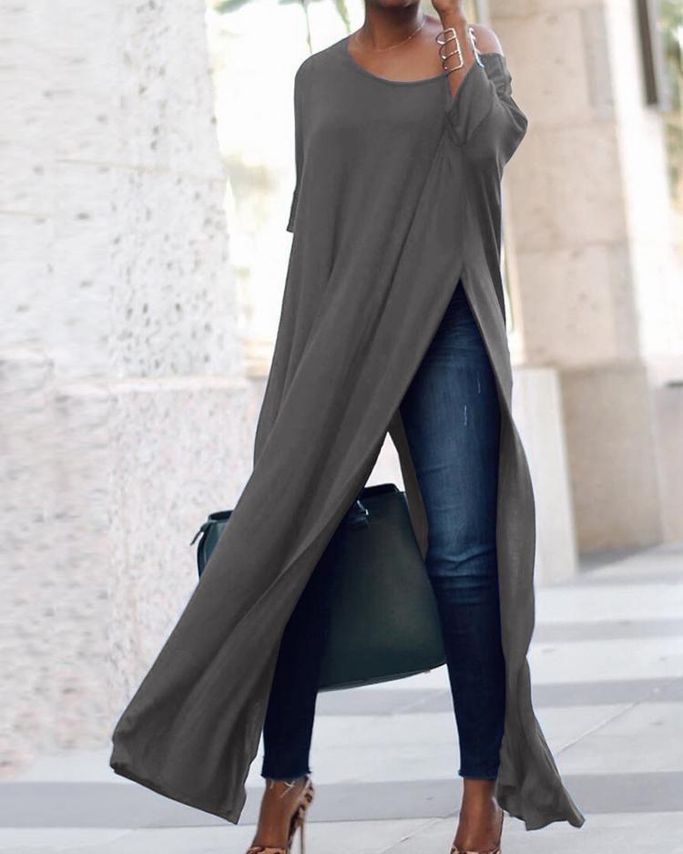 

Stylish Solid High Slit Casual T-Shirt, Gray