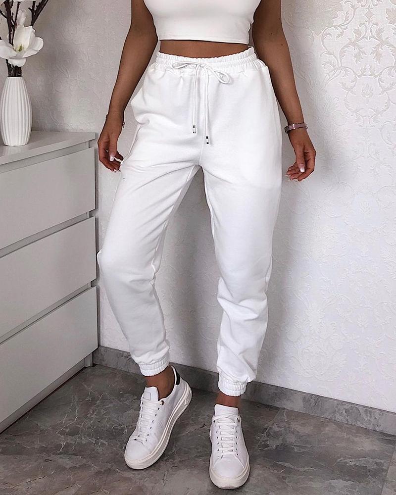 

Drawstring Pocket Design Casual Pants, White