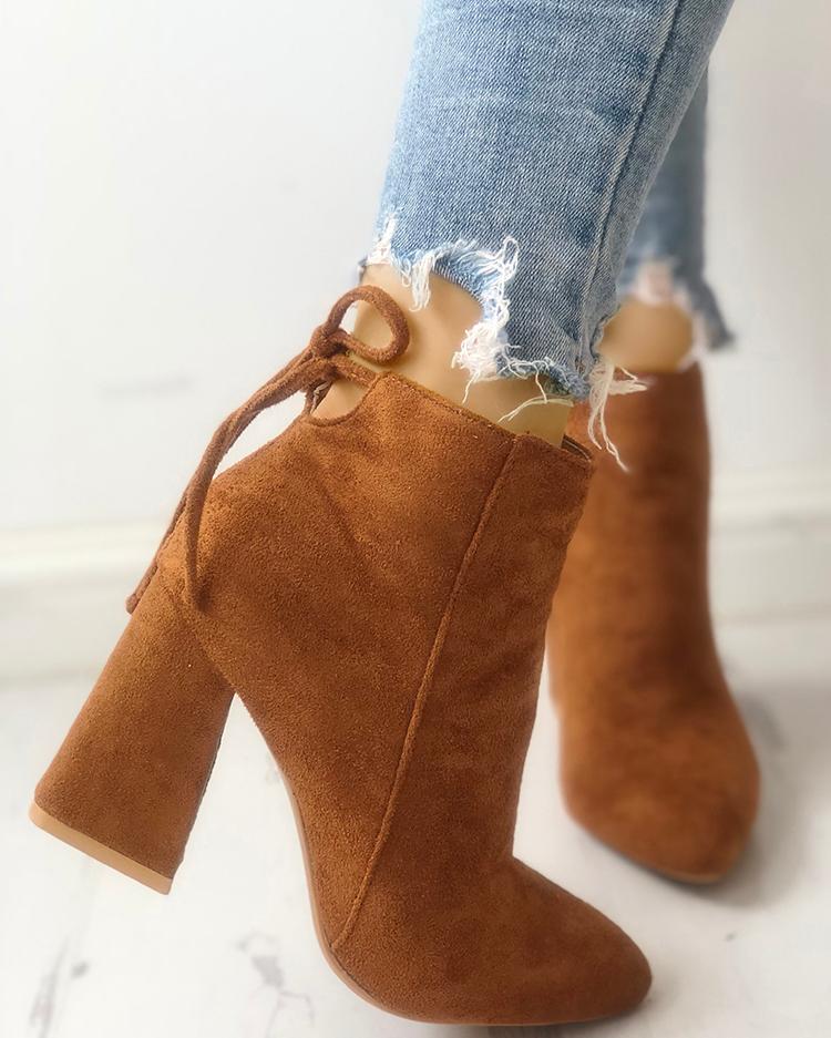

Suede Point Toe Tie Back Ankle Boots, Brown