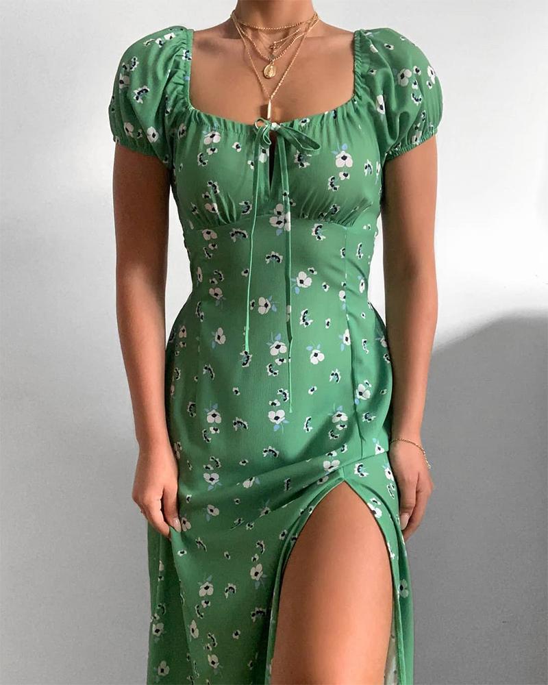 

Floral Print Split Midi Dress, Green