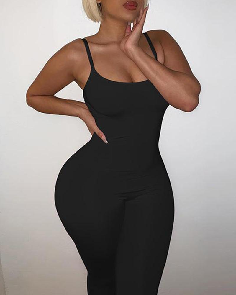 

Solid Slim Fit Cami Jumpsuit, Black