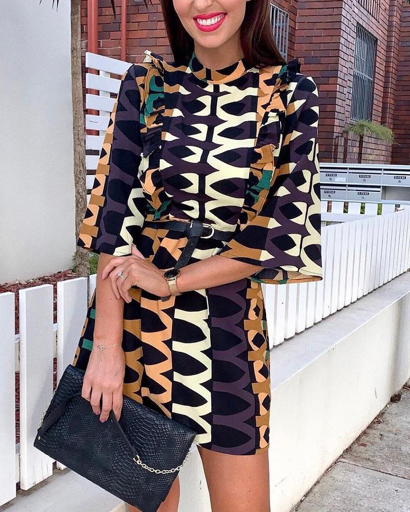 

Colorblock Print Frill Hem Mini Dress