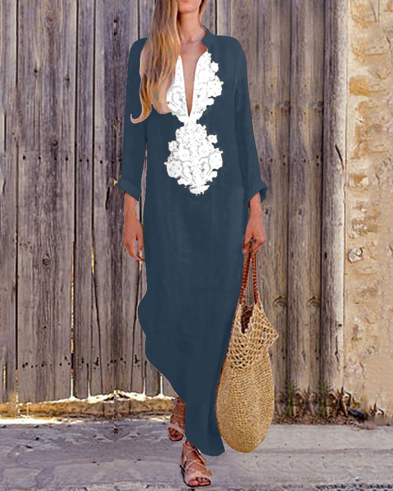 

Boho Style Casual Loose Maxi Dress, Dark blue