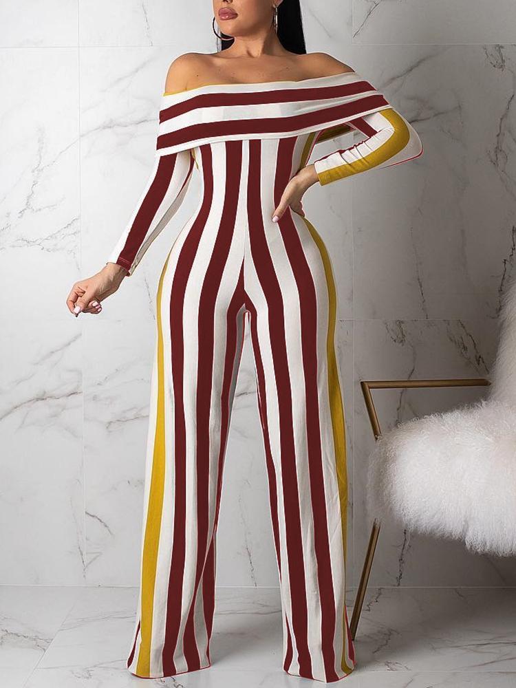 

Contrast Stripes Fold-Over Wide Leg Jumpsuit