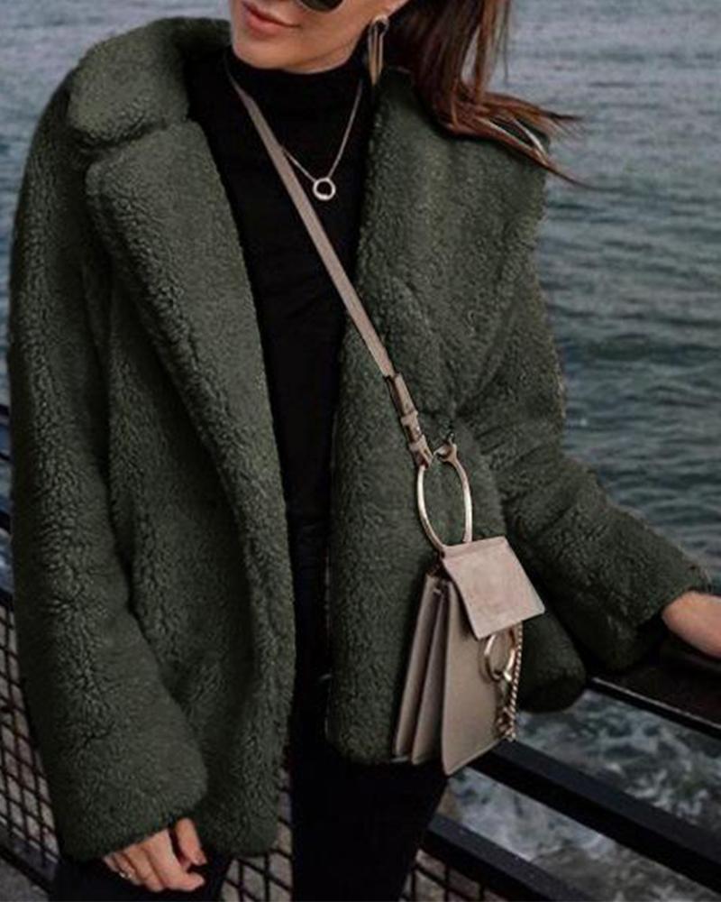 

Solid Teddy Faux Fur Coat, Green