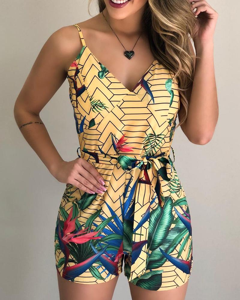 

TropicSal Print paghetti Strap Romper, Yellow