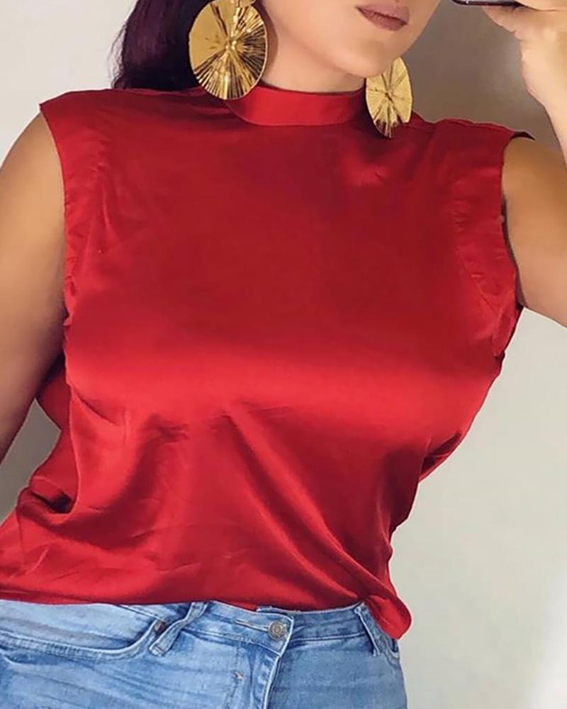 

Plain Sleeveless Open Back Top, Red
