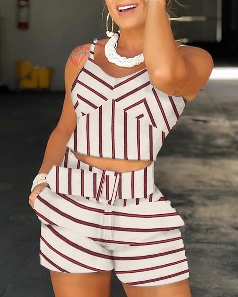 

Spaghetti Strap Striped Top & Short Sets