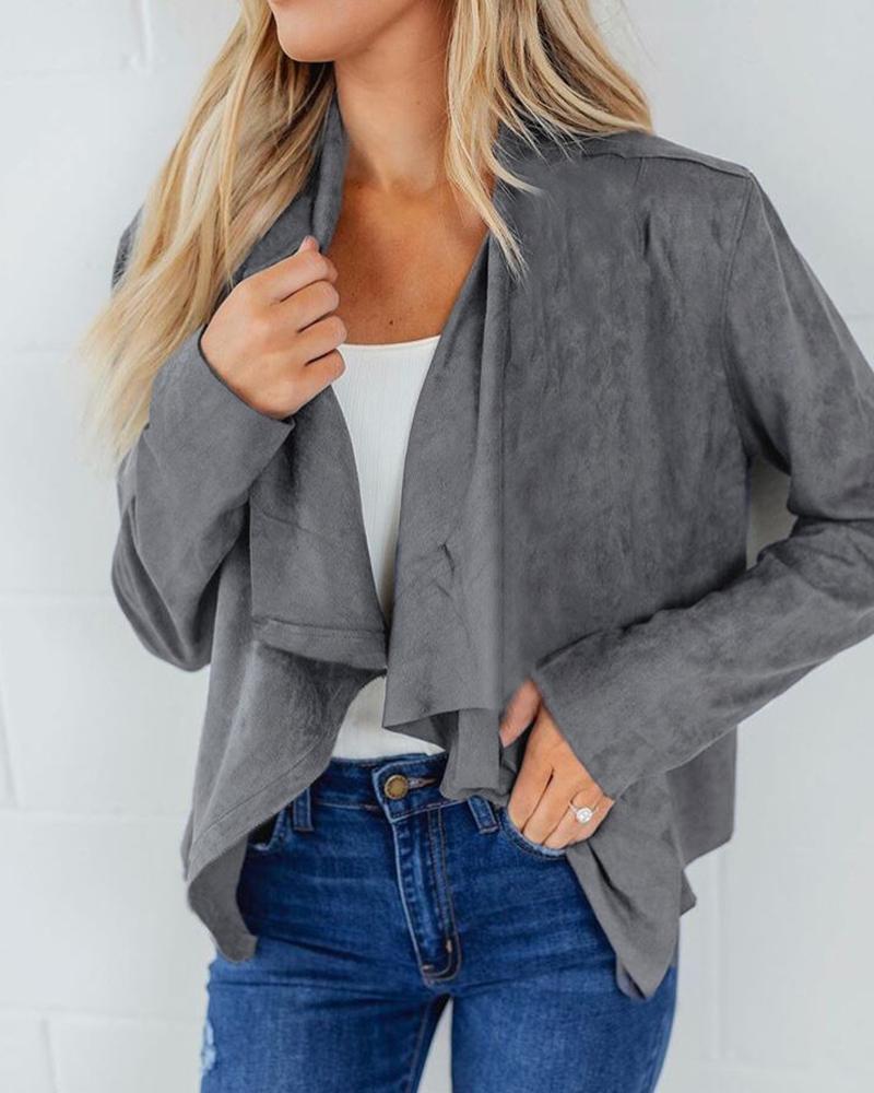 

Solid Long Sleeve Asymmetrical Hem Casual Coat, Gray