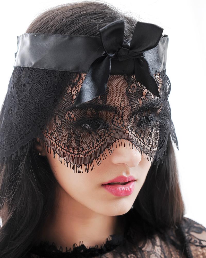 

Eyelash Lace Bowknot Eye Mask, Black