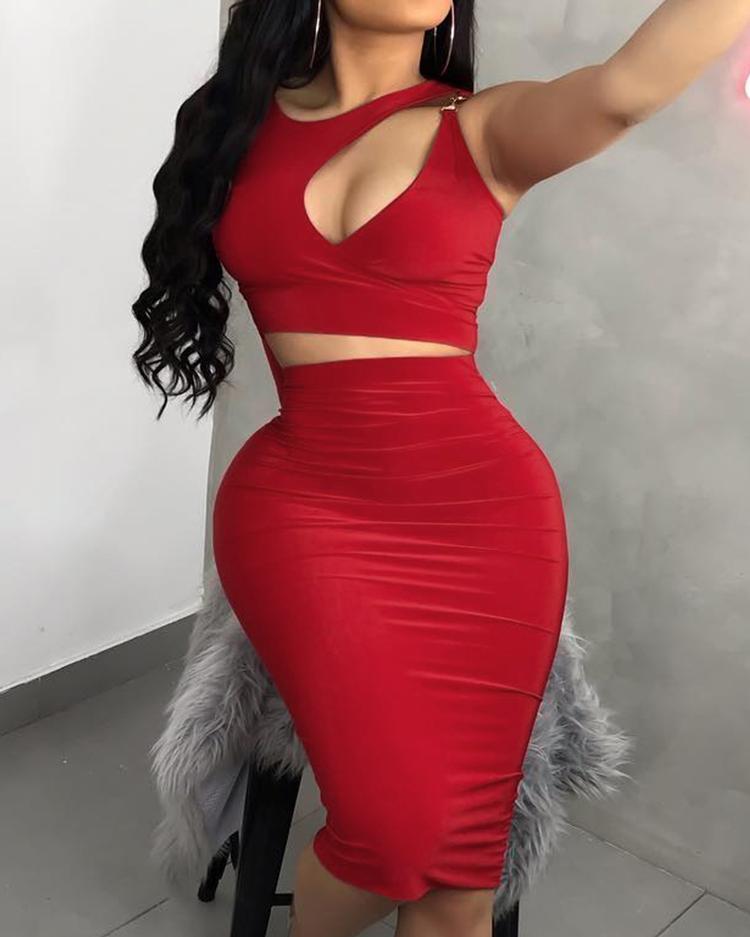 

Cut Out Front Sleeveless Top & Skirt Sets