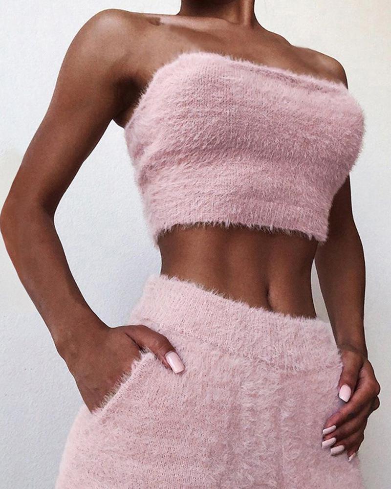 

Sexy Fluffy Crop Top & Skirt Set