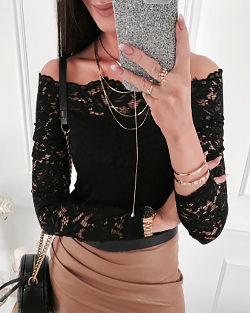 

Off Shoulder Crochet Lace Blouse, Black
