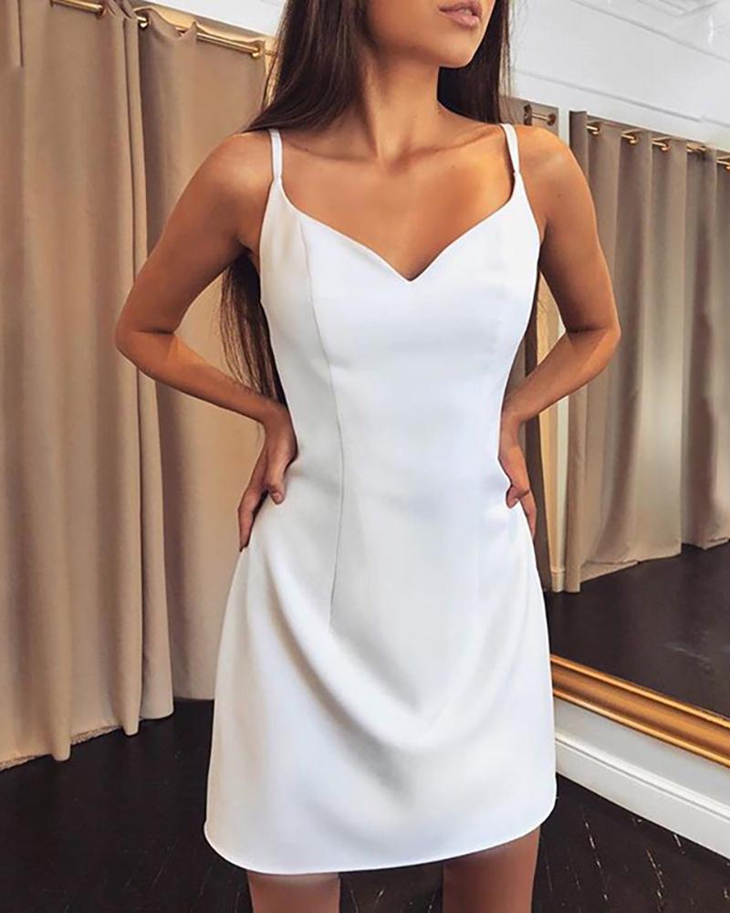 

Spaghetti Strap Solid Bodycon Dress, White