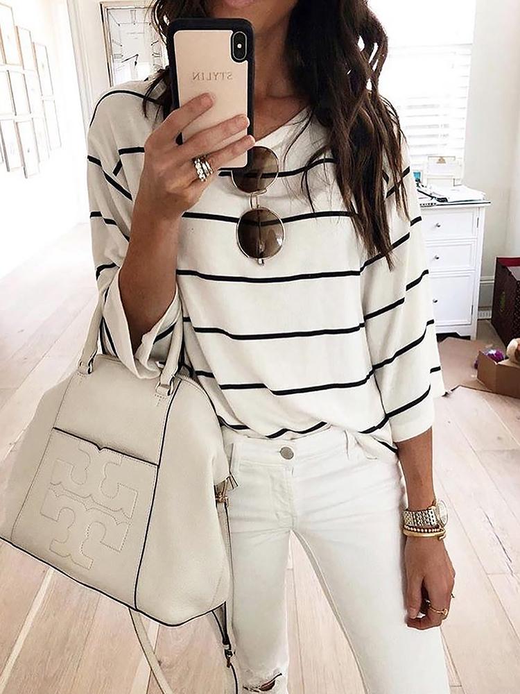 

Fashion Striped Round Neck Casual Top