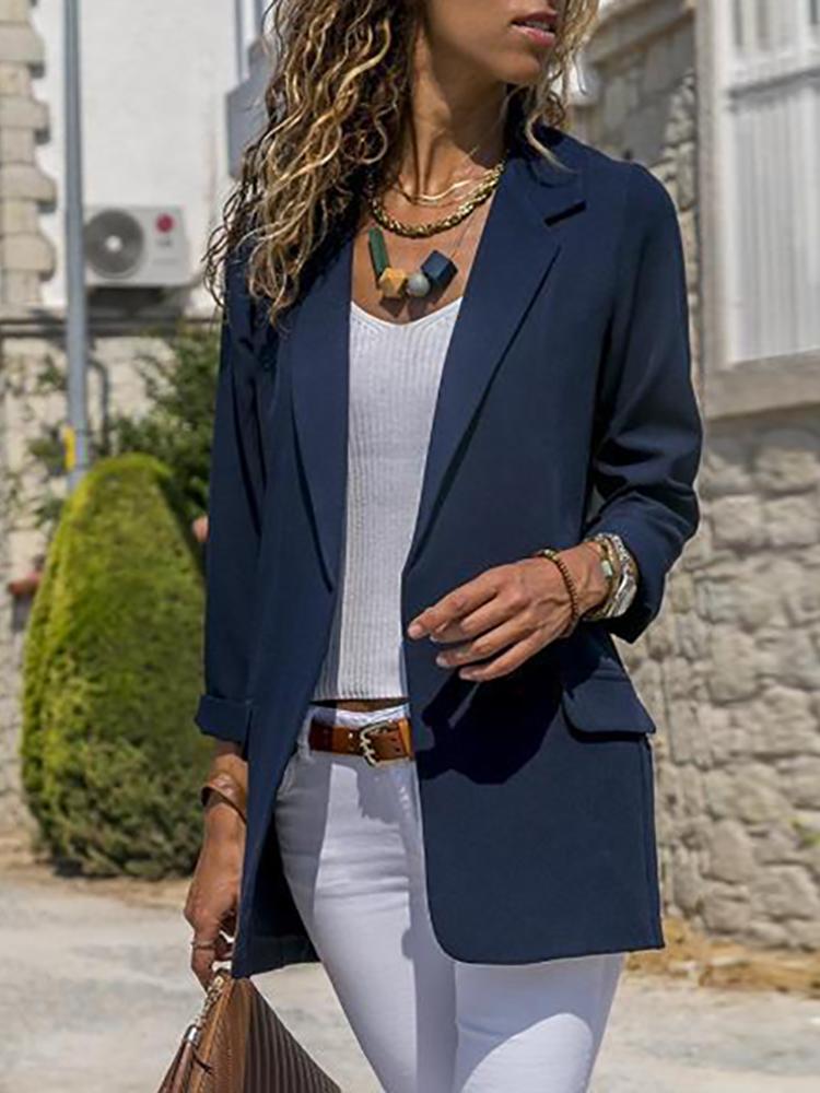 

Solid Open Front Long Sleeve Oversize Coat, Dark blue